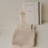Chrysanthe A5 handmade notebook with pressed chrysanthemum petals, eco-friendly recycled paper, dust bag and flower pen – perfect for journaling or scrapbooking