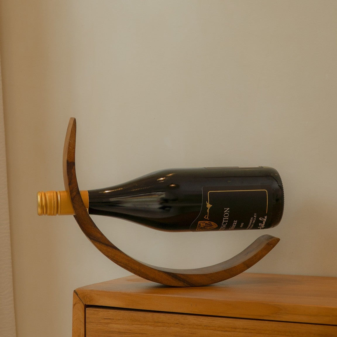 Elegant minimalist modern wooden wine holder stand,29cm high, perfect for home decor and housewarming gifts.