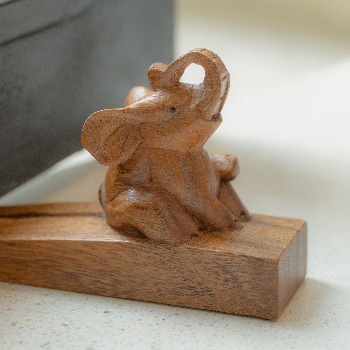 Handcarved Solid TImber Elephant Doorstopper Set