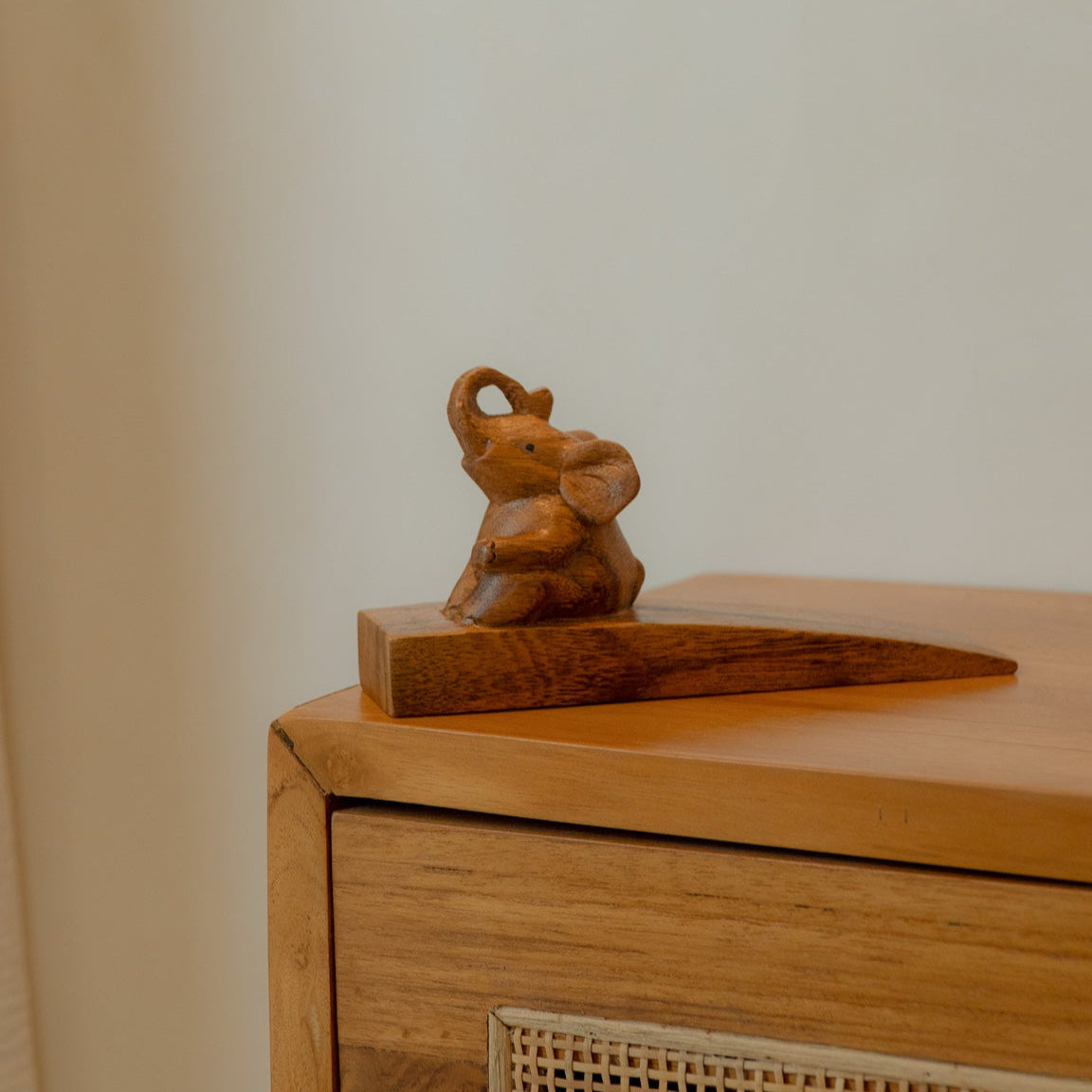 Handcarved Solid Wood Elephant Doorstopper Set