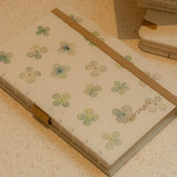 A6 recycled journal with real hydrangea flower cover, flower pen, and dust bag