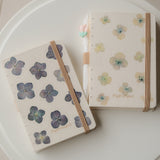 A6 recycled journal with real hydrangea flower cover, flower pen, and dust bag