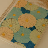 Handmade eco-friendly notebook with Japanese floral print cover, crafted from recycled newspapers, banana trunk fibers, and dried leaves. A sustainable journal for writing and sketching.