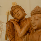 Hand carved 40cm solid wood Buddha statue made from sustainably sourced suar wood timber, exuding calm and relaxation