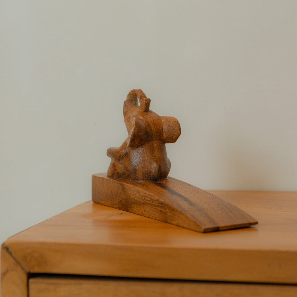 Handcarved Solid Wood Elephant Doorstopper Set