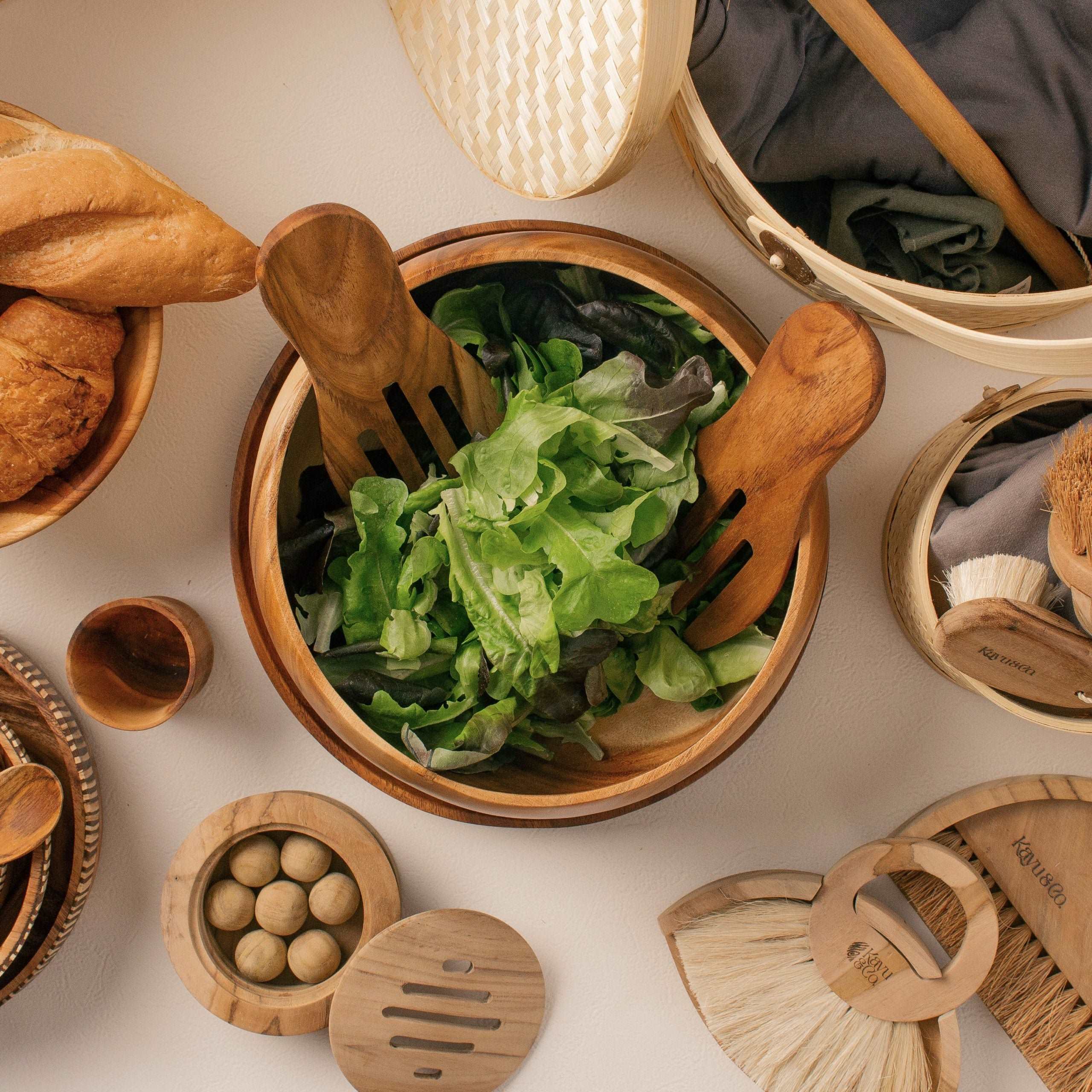 Large Wooden Buddha Bowl & Salad Server