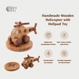 Handmade Wooden Helicopter with Helipad Toy