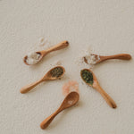 Set of 5 Lara Mini Curved Wooden Spoons handcrafted from reclaimed teak – designed for salt, spices, and herbs, fits perfectly into small kitchen jars