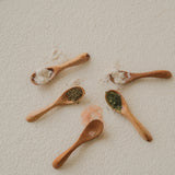Set of 5 Lara Mini Curved Wooden Spoons handcrafted from reclaimed teak – designed for salt, spices, and herbs, fits perfectly into small kitchen jars