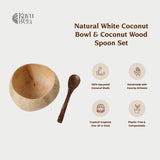 Natural White Coconut Bowl & Coconut Wood Spoon Set