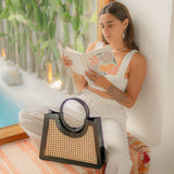 Sunkiss Handbag – Handwoven Rattan & Leather Tote with Round Handle