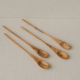Set of 3 Teko Long Wooden Spoons – handcrafted slim handle design, ideal for scooping from tall bottles, stirring tea or serving honey
