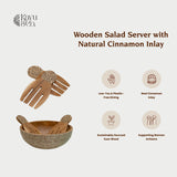 Wooden Salad Server with Natural Cinnamon Inlay